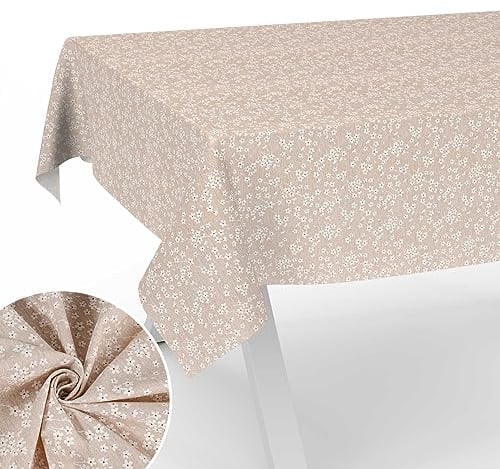Stoff Tischdecke Tischwäsche Textil Tischtuch Baumwolle Polyester Gewebe abwaschbar pflegeleicht, in rund oval eckig Violen Beige 260x140cm Schnittkante