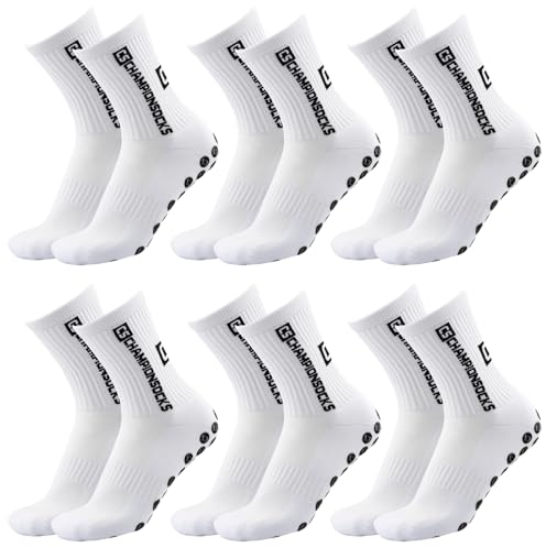 LAUMOE 6 Paare Grip Socken Fussball, Fußball Socken, Football Socks, Socken Fussball Fußballsocken 39-44 Rutschfeste Sportsocken für Fussball Basketball Laufen