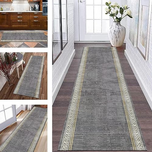 Teppich Läufer Flur rutschfest Küchenläufer Grau Weiß Braun Korridor Teppichläufer Waschbar 70X400CM Modern Lang Flurläufer Teppichmatte Küche Schlafzimmer Kinderzimmer Wohnzimmer Meterware Fußmatte