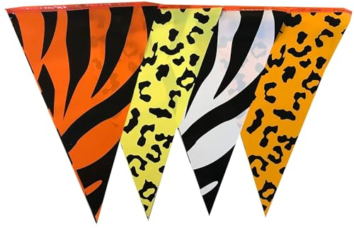 10 Metre Animal Print Bunting with 20 Triangle Pennant Flags Kids Party Lion Zebra Leopard Animals Garland Banner Childrens Parties Fair Event Decoration 32ft