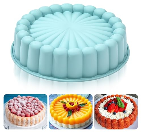 Heveer Moule à Gâteau Rond en Silicone AntiadhéSif Moule à Gateau Charlotte Réutilisable Moule à Gâteau Cannelé pour Cheesecake Brownie Tartes Flan 10 Pouces Bleu