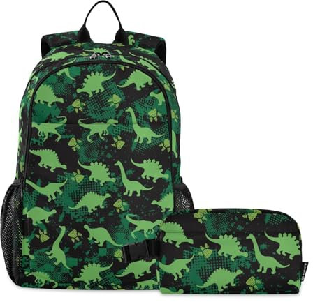 linqin Lindo juego de mochila y lonchera de dinosaurios para adolescentes, mochilas escolares para niñas con lonchera, bolsas con lonchera para niños de 7 a 10 años, Lindos dinosaurios, (11.8 x 6.3