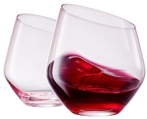 Khen Pink Wine Glasses Gift | Set of 2 | Blush Colored 13.8oz Slanted Glassware, Tall Stemless Glass, Water, Gifts Wife, Girlfriend, Women, Birthday, Wedding, Anniversary, Mother's Day