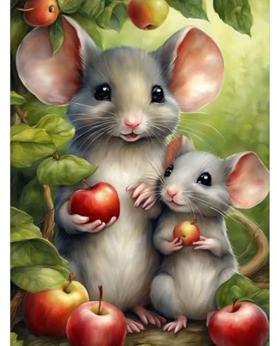 TOSTOG Diamond Painting für Erwachsene Anfänger,Diamant Painting Bilder Maus und Apfel 5D DIY Full Drill Diamant Malerei Stickerei Strass für Wand Heimdecor 30x40cm