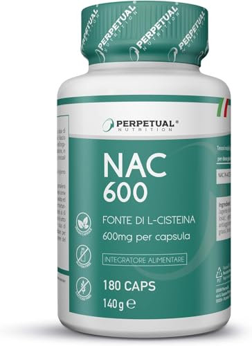 NAC - 180 CAPSULE [ANTIOSSIDANTE - MUCOLITICO] N-Acetil-Cisteina - Integratore Alimentare, Utile nella Sintesi del Glutatione - Nac 600-6 Mesi di Fornitura