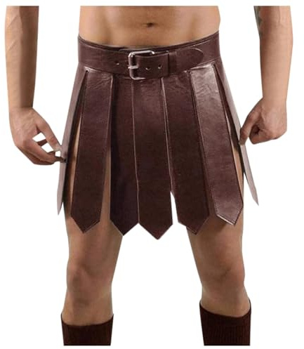 Schottischer Kilt Herren Gladiator Kostüm Römischer Soldat Cosplay PU-Leder Gladiator Kilt Rock Lendenschurz Punk Stil Rockgürtel für Party Karneval Fasching Cosplay Party Kostüm