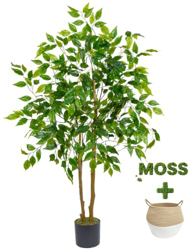 Warmplants Künstlicher Ficus-Baum, 1,2 m hoch, künstlicher Ficus-Baum mit Korb, Kunstpflanze für drinnen und draußen, Zuhause, Wohnzimmer, Büro, Garten, Veranda, Dekoration