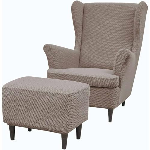 Leomix Ohrensessel-Sofa-Schonbezug, mit Ottoman-Bezug, Stretch-Ohrensessel-Bezug, Sessel-Sofa-Schonbezug, Möbelschutzbezug,A