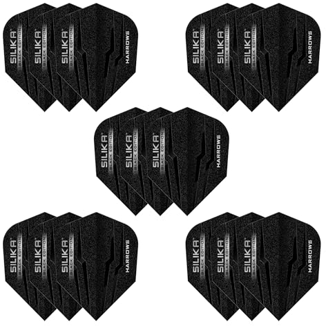 Harrows Silika No6 Dart Flights 5 x Sets Dart-Flights (insgesamt 15 Flights) I 100-Mikron-Dart-Flights I Premium Extra Strong Hergestellt in Großbritannien Professionelles Dart-Zubehör I Black Edition