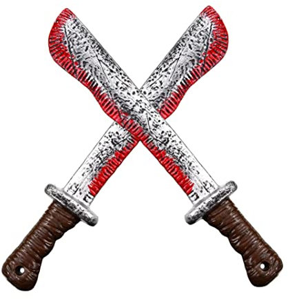 Halloween Bloody Machete Toy Butcher Cutter Prop Fake Machete Kostüm Realistische blutige Machete -Zubehör Blutungsschneider Spielzeug für Halloween Haunted House Cosplay Horror Party liefert 2 Stück