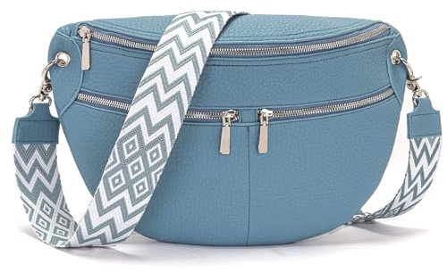 Snmoec Bauchtasche Damen Groß Umhängetasche Vegan Leder Crossbody Bag Gürteltasche Tasche Blau
