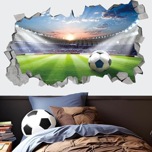 KAIRNE Large 3D Football Stadium Wall Sticker, Football Wall Stickers for Boys Bedroom & Nursery, Soccer Sport Wall Stickers for Kids Room & Classroom Decor