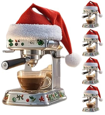 Weihnachtsbaumkugel Kaffeeautomat, 5 X Christbaumschmuck Acryl Anhänger, Weihnachten Baumkugeln Espresso Maschine, Flaches 2D-Dekorornament, Anhänger Für Autoschmuck