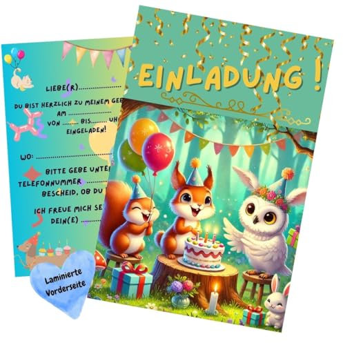 Olanmarp Einladungskarten Kindergeburtstag - Karten für Jungen und Mädchen - Einladung für einen unvergesslichen Geburtstag - 10 Stück (Waldtiere)