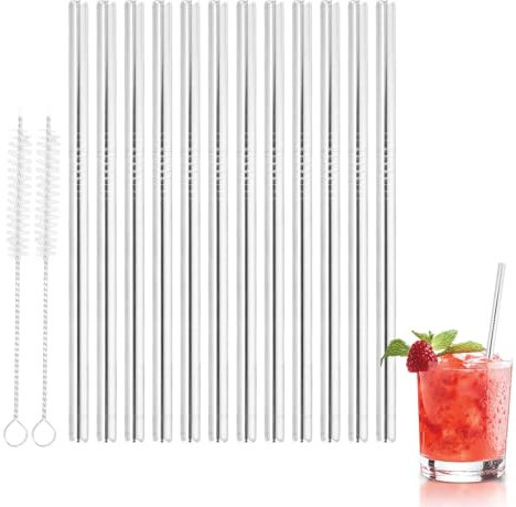 12 Pcs Stainless Steel Straws, Reusable Metal Drinking Straws with 2 Cleaning Brush, Small Reusable Straws for Kids, Short Metal Straws for Smoothie, Milkshake, Cocktail and Hot Drinks