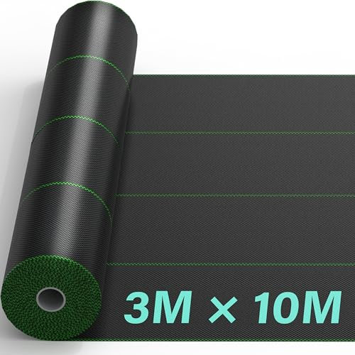 3mx10m Heavy Duty Weed Control Membrane Garden Weed Barrier Fabric for Landscaping Driveway Gravel Artificial Grass Lawn Underlay Woven Roll Ground Cover Weed Block Patios, Garden, Flower Beds Black
