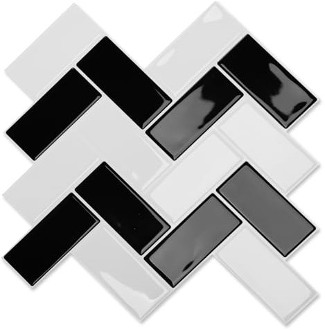 Art3d Azulejos de pared autoadhesivos 3D adhesivos para azulejos lámina de espiga azulejos pegatinas de cocina baño ladrillo adhesivo de pared impermeable blanco y negro actualización más gruesa