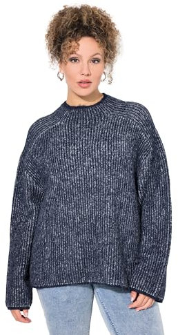 Ulla Popken Damen große Größen Übergrößen Plus Size Pullover, Streifen, Stehkragen, Langarm Tintenblau 58+ 837205740-58+