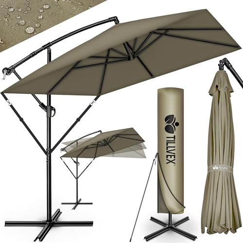 tillvex® Ombrellone da Giardino Rettangolare Ø 330 cm + Copertura con Manovella | Ombrellone Decentrato con Base & Protezione Antivento | Impermeabile & Girevole a 360°