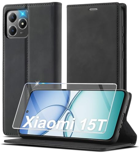 Ailicici Leder für Xiaomi 15T Hülle 4G/5G [Mit Schutzfolie] Wallet RFID Blocker Handyhülle, Ledermaterial Kartenfach Klapphülle, Klappbar Ständer Flip Case,Stoßfeste Holster Cover Schutzhülle