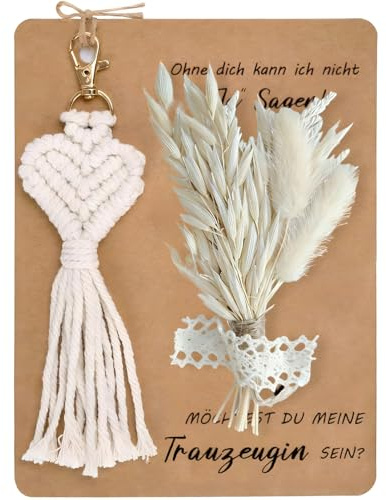 Trauzeugin Geschenk zum Fragen, Inklusive Möchtest du Meine Trauzeugin Sein Karte, Trockenblumenstrauß und Schlüsselanhänger Makramee, Personalisierte Geschenkbox für Brautjungfer, Handgefertigtes