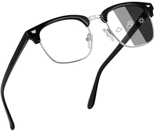 Joopin Halbrahmen Selbsttönende Blaulichtfilter Brille TR90 Computerbrille | Photochrom Anti-blaulichtbrille, UV400, Retro, Gaming Bildschirmarbeit, Bür, Computer, Smartphone, Fahren, Outdoor