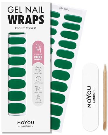 MOYOU LONDON Gel Nail Wraps - 22 Pre-Cured No Lamp Needed Nail Stickers | Glossy & Chip-Resistant Instant Manicure Strips - Long Lasting, Easy Apply & Remove, Vegan & Cruelty Free Nail Art, 22ct