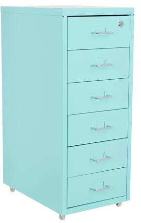 Cutycaty Mobiler Aktenschrank mit 6 Schubladen, Rollcontainer mit Rollen, Schubladenschrank Büroschrank Bürocontainer aus Metall, Aufbewahrungsschrank für Zuhause und Büro (Blau)