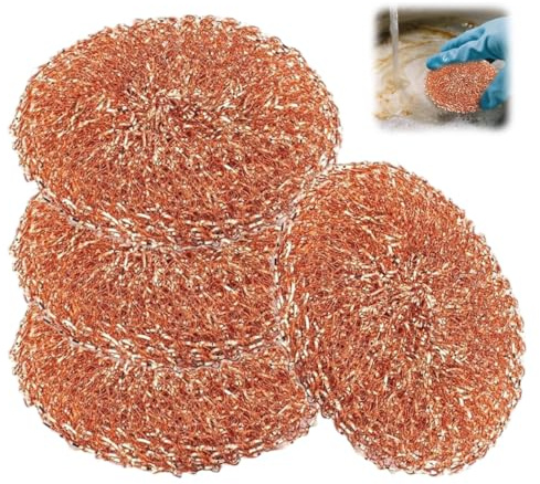 MOLZINY 4 Stück Stahlwolle Stahlschwamm Topfreiniger Küchen Drahtwaschl Schwamm Topfschrubber Kupferschwamm Kratzfrei Kupfer Topfkratzer Wiederverwendbar Kupferschwämme Für Bratpfannen Grillpfannen