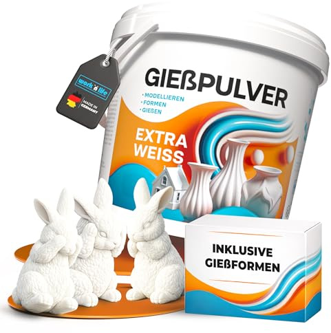 Work'n'life Gießpulver Extra Weiß – Gießmasse für Silikonformen | Blasenarme Gießmasse für glatte Oberflächen und detailreiche DIY-Dekoration.