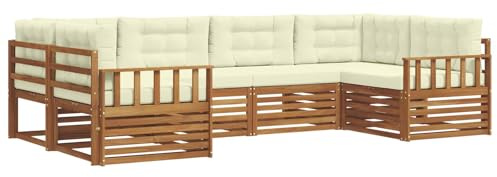 vidaXL Sofagarnituren 6 pcs Natur und Creme Massivholz Akazie, Moderner Garten-Sofa, strapazierfähiges Terrassen-Set, Bequeme Sitzmöbel für Deine Lounge-Atmosphäre