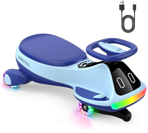 Umatoll 12V Electric Ride On Car for Kids, 2 in 1 Electric & Foot-Powered Modes, RGB Light, LED Expression Display, Anti-Tip Design, Bluetooth, 2 Speeds, USB-C Charging, Birthday Gifts for 3+