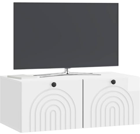 vidaXL Wandmontierter TV-Schrank Hochglanz Weiß 78,5 x 41 x 30 cm, Modernes Wohnzimmer Lager, rechteckiges Design, Wandregal, praktische Medieneinheit, viele Entertainment Plätze
