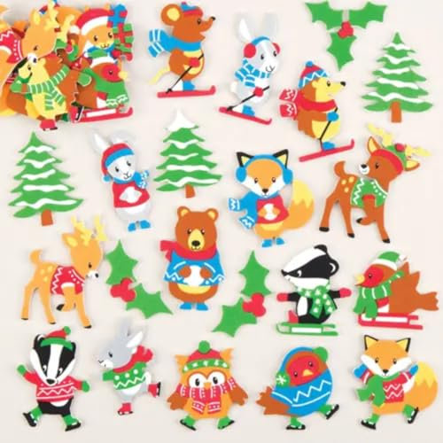 Baker Ross AV453 Winterwald Moosgummi Sticker - 120 Stück, Schaumstoff Aufkleber für Kinder zum Basteln, Gestalten und Dekorieren