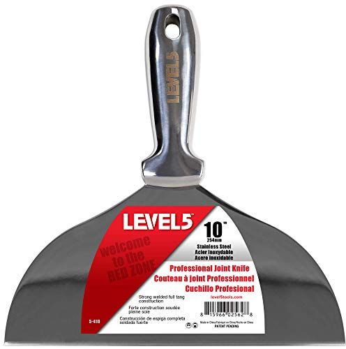 LEVEL5 Couteau à joint en acier inoxydable de 25,4 cm | Lame à mastic de qualité professionnelle, tout métal poli de qualité supérieure, bord affûté de précision, ergonomique, résistant à la