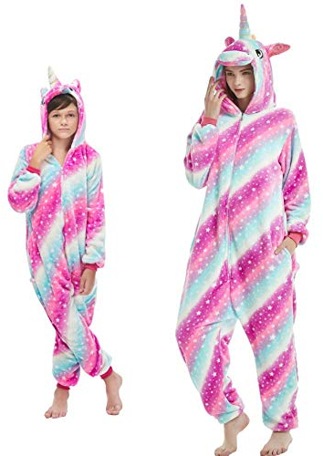 emmarcon - Pijama Kigurumi - Pijama Modelo animalito - Mono Enterizo - Ideal Incluso como Disfraz de Halloween, para Fiestas Cosplay, etc - Pijama Unisex para Adulto Unicornio Sky Fucsia 140