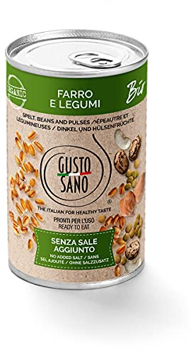GUSTO SANO ZUPPA PRONTA BIOLOGICA – LEGUMI E FARRO - Senza Sale Aggiunto - Legumi in scatola reidratati e lessati – NON OGM – Comoda scorta da 6 confezioni x 400 gr.