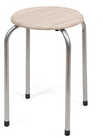 thesecrethome.es Taburete de Metal con Base de Madera Elegante - Banqueta Aluminio Apilable para Cocina, Terraza o Balcón - Diámetro 30 x Altura 45 CM