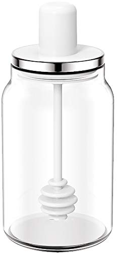 Pot de miel en Verre avec Cuillère à Miel, Confiture Miel Distribution Pot, 220ml blanc