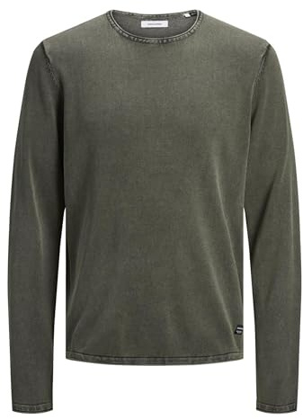JACK & JONES Herren Strickpullover Rundhals Basic Langarm Sweater Baumwolle Shirt JJEHILL, Dusty Olive, XS