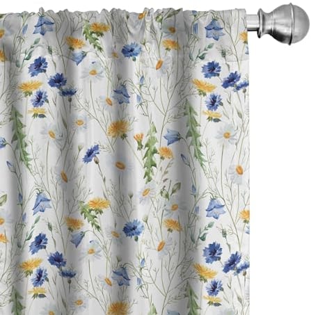 ABAKUHAUS Blume Vorhänge, Gardinen, Mohnblumen Gänseblümchen Rural, Fensterbehandlungen für Wohnzimmer Schlafzimmer Dekor, 2 Stück 75 cm b x 175 cm h, Pale Grün Gelb Blau