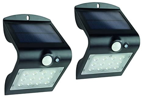 2er SET - LED SolarLAMPEN Downlight für draußen Wandleuchte Außenleuchte MINI SPOT mit Bewegungsmelder Schwarz 14,5x9,6cm, IP65