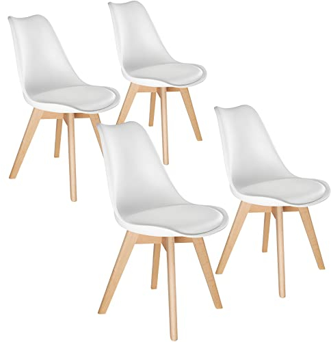 tectake® Esszimmerstühle 4er Set, Stühle mit Schalensitz, Küchenstühle modern, Essstühle, Wohnungseinrichtung skandinavisch für Wohnzimmer, Esszimmer, Küche und Büro - weiß/weiß, 4er Set