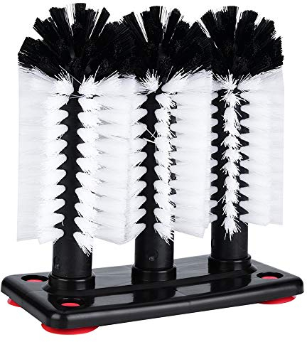 Cup Brush, 3 Head Cup Brush 19 * 10 * 19cm Nylon Bristle Brushes Sink Cup Glass Washer with Suction Cup Base, Water Bottle Cleaning Brush for Cleaning Cocktail Glass, Wine Glass