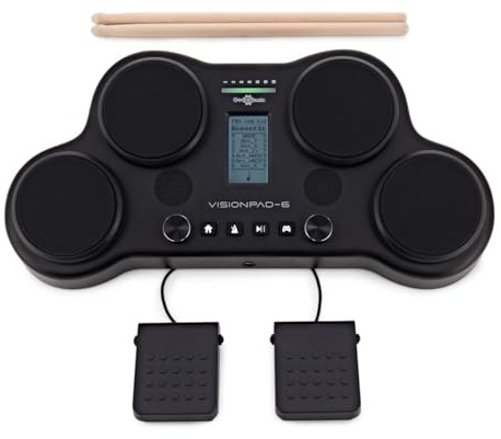 VISIONPAD-6 E-Drum-Pad von Gear4music | Für Anfänger, anschlagdynamische Pads, Kick- und Hi-Hat-Pedale, 25 Rhythmusspiele, Kopfhöreranschluss für leises Üben