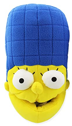 The Simpsons Neuheit Plüsch Erwachsene Damen 3D Marge Simpson Gesicht Hausschuhe, blau/gelb, Large