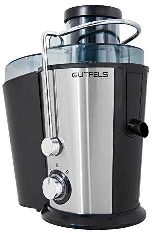 GUTFELS Entsafter JUICE 3010 | 1,6 Liter Tresterbehälter + 500 ml Saftbehälter | 65 mm Öffnung | Edelstahlfilter | 400 Watt | Edelstahlbehälter | Entsafter | 2 Geschwindigkeitsstufen | Easy Clean