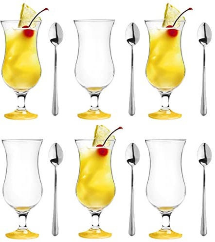 Glasmark KROSNO, 420ml, Set von 6, Glas für alkoholische Cocktails, Longdrinkgläser, Cocktailgläser, Trinkgläser, Partygläser, Perfekt für Zuhause, Restaurants, Teelöffel inklusive