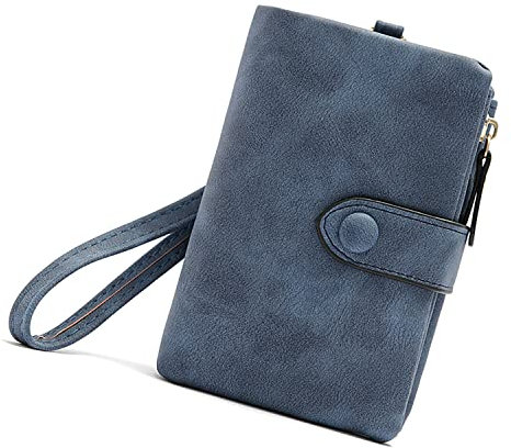HONGHONG Portefeuille en Cuir Court pour Femmes Grande capacité, Petit Corps-RFID Blocage-Petit Zippé Porte Monnaie (Bleu Marine)