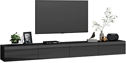 4housedesign® TV Board Lowboard Hängend | Fernsehschrank tv Sideboard Wohnzimmer | Lowboard Wohnzimmer fernsehregal tv Board Hängend tv Shrank tv 55 Zoll - TV Lowboard Schwarz 280cm